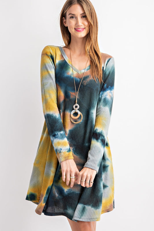 TIE DYE PRINT WAFFLE DRESS