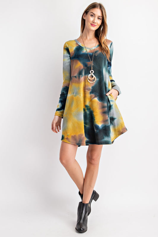 TIE DYE PRINT WAFFLE DRESS