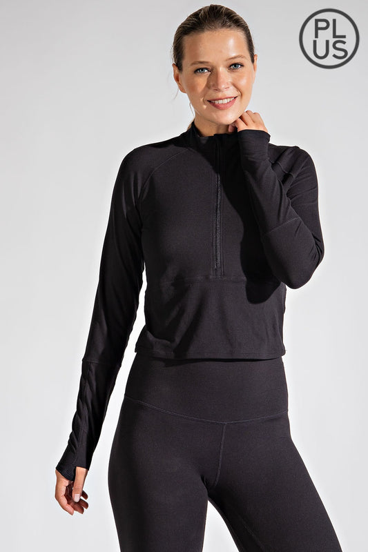 PLUS SIZE QUARTER ZIP LONG SLEEVE TOP - The Season Boutique