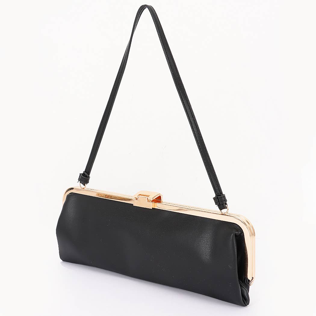 Faux Leather Frame Clutch