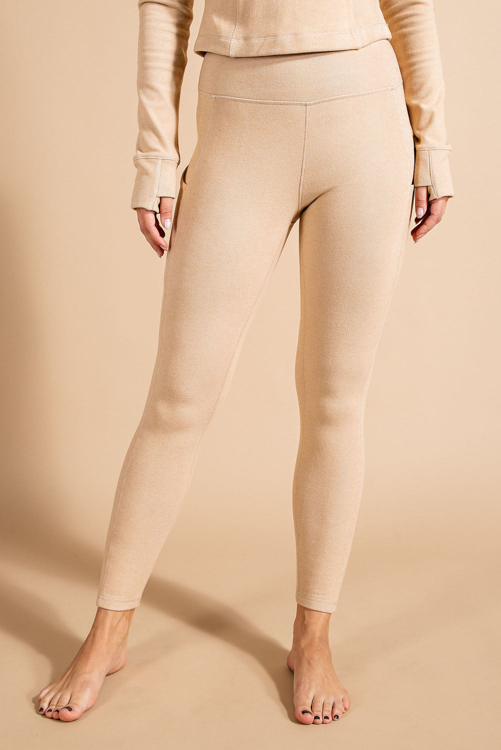 RIB BRUSHED HIGH RISE LEGGINGS WITH POCKETS - The Season Boutique