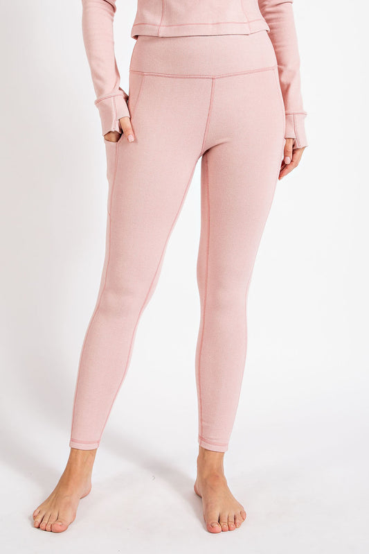 RIB BRUSHED HIGH RISE LEGGINGS WITH POCKETS - The Season Boutique