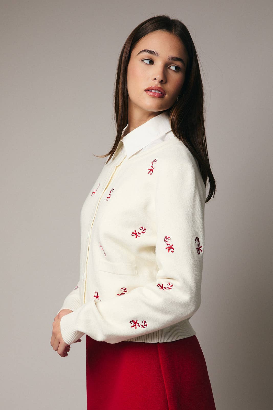 Embroidered Candy Cane Cardigan