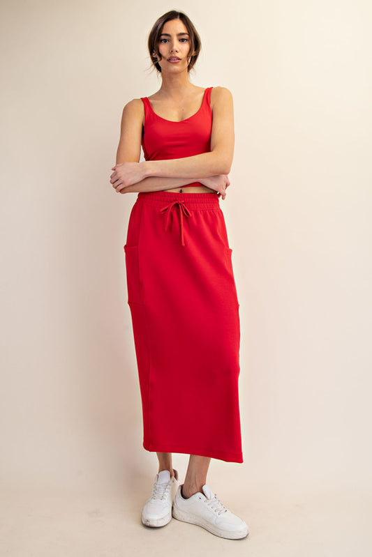 RED MODAL SCUBA LONG SKIRT