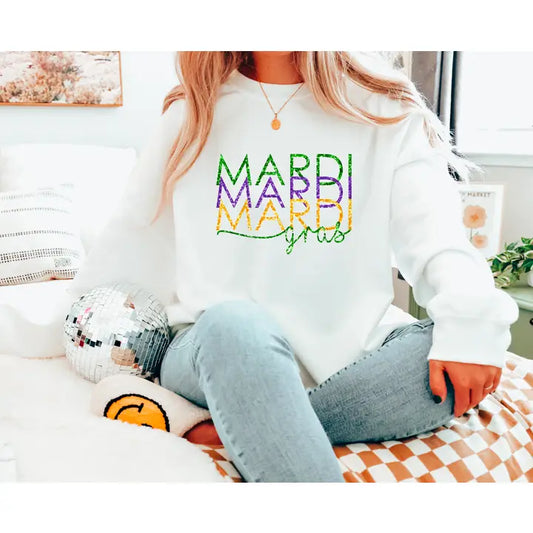 Faux Glitter Mardi Gras Sweatshirt