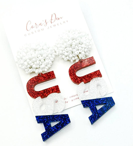 Multicolor USA Glitter Earrings - The Season Boutique