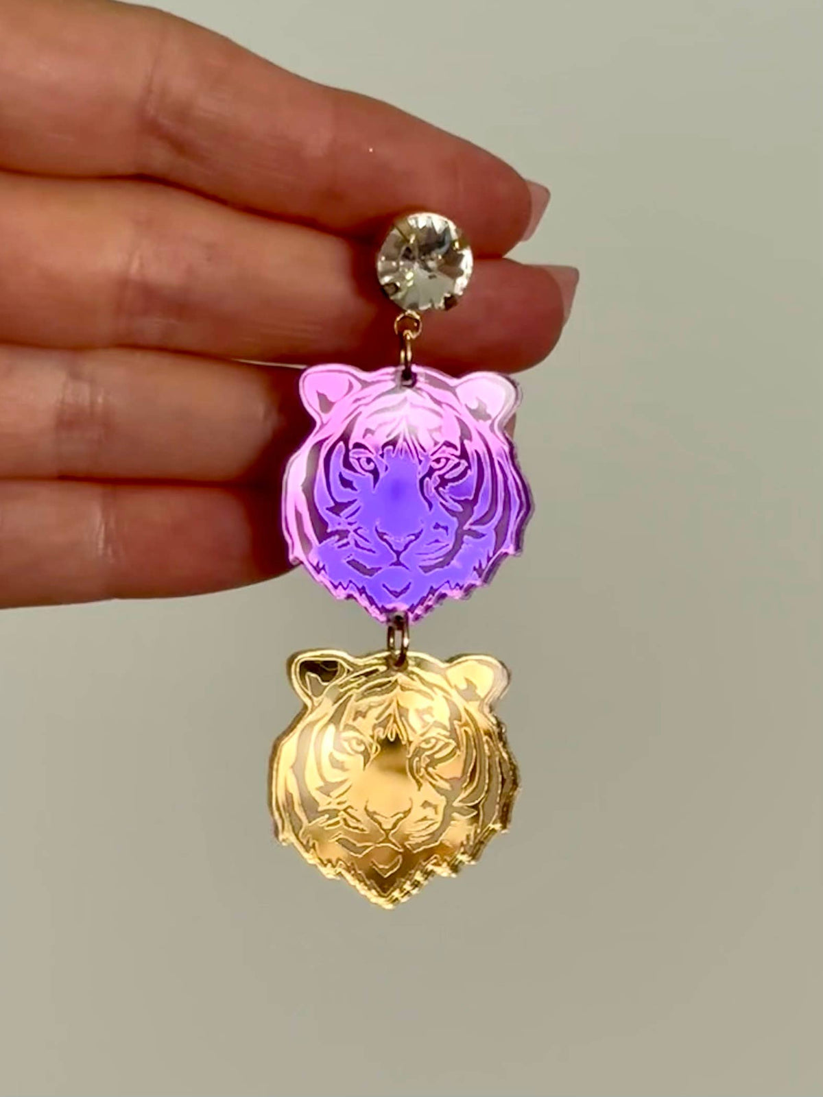 Purple & Gold Tiger Face Earring
