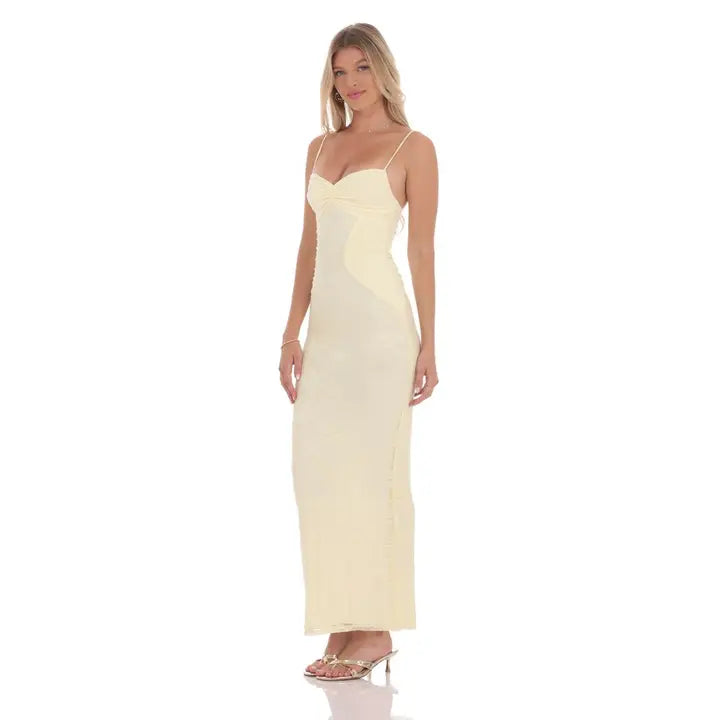 Lace Contour Maxi Dress in Yellow