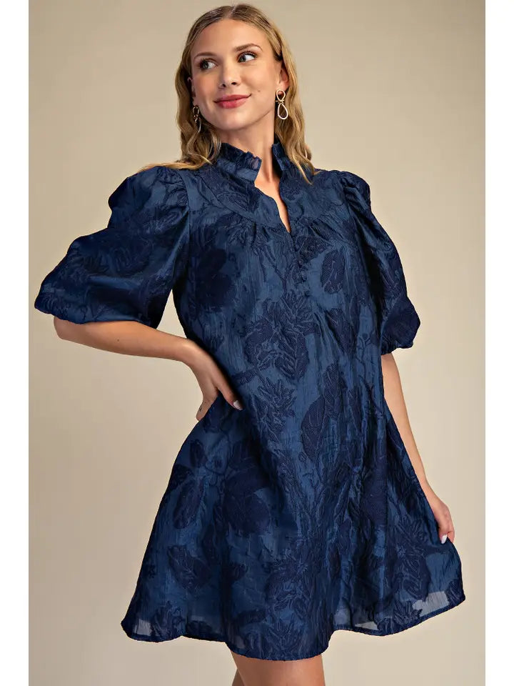 Ruffled Neck Volume Sleeve Dress