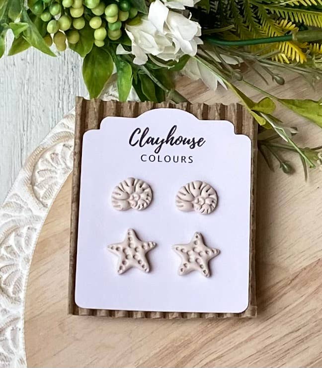 Beach Earrings : Shell Dangles with Pearl Post