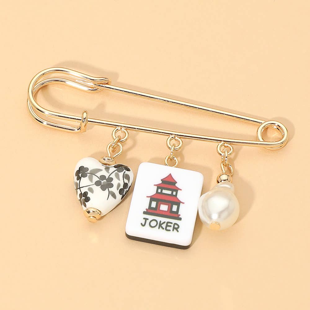 Mahjong Tile Charm Drop Safety Pin - The Season Boutique