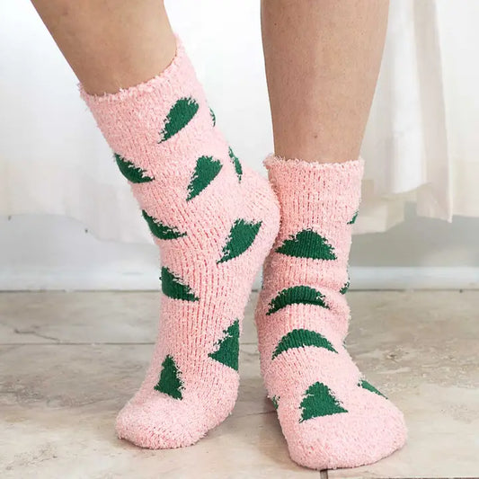 Women's Christmas Tree Snuggle Socks Pink/Green