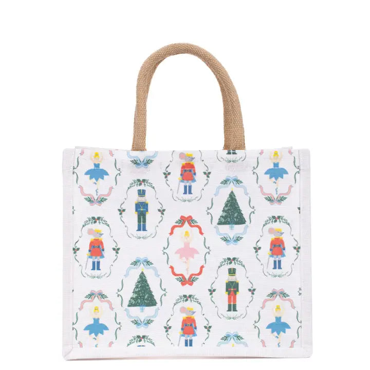 Nutcracker Waltz Juco Gift Tote White/Multi 12x10x8