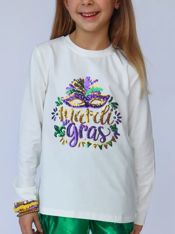 Mardi Gras Sequin Mask Long Sleeve - The Season Boutique