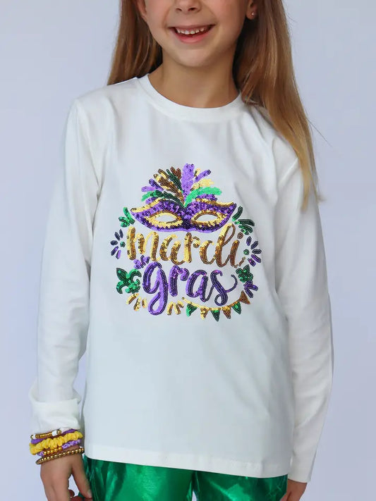 Mardi Gras Sequin Mask Long Sleeve - The Season Boutique