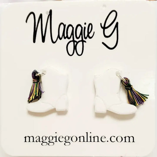 Mini Stud Mardi Gras Marching Boot Earrings