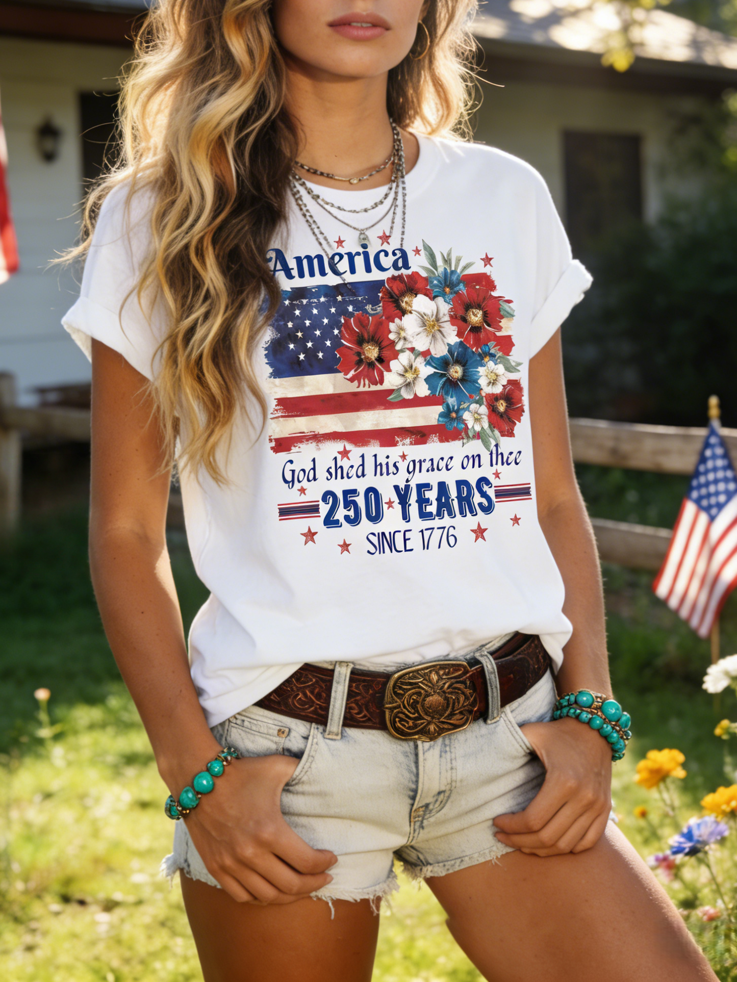 250th Floral Flag Cotton Tee