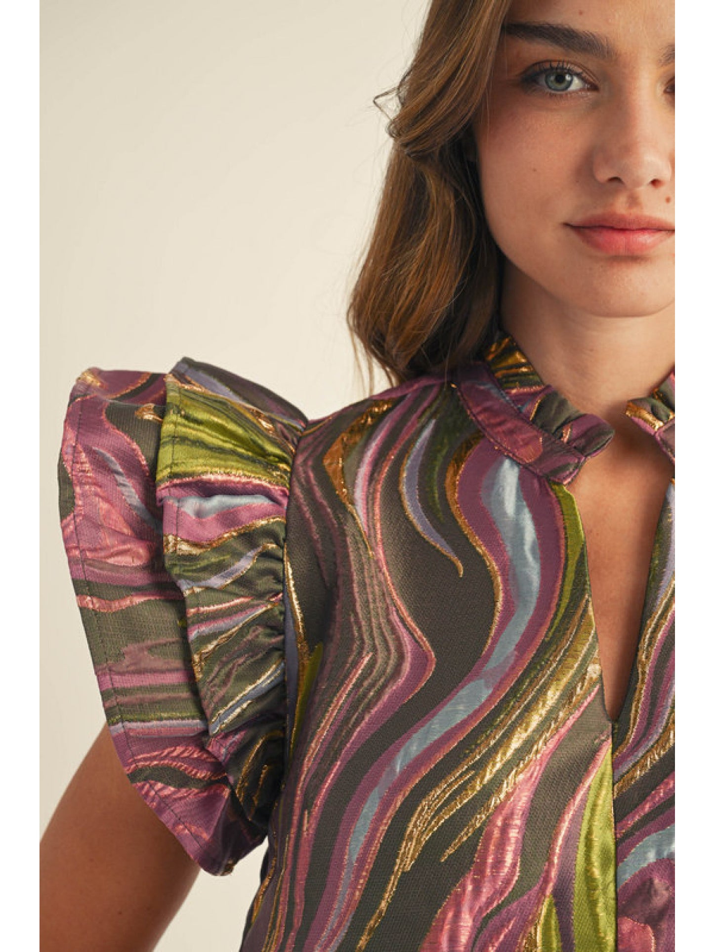 Aurora Swirl Ruffle Mini Dress