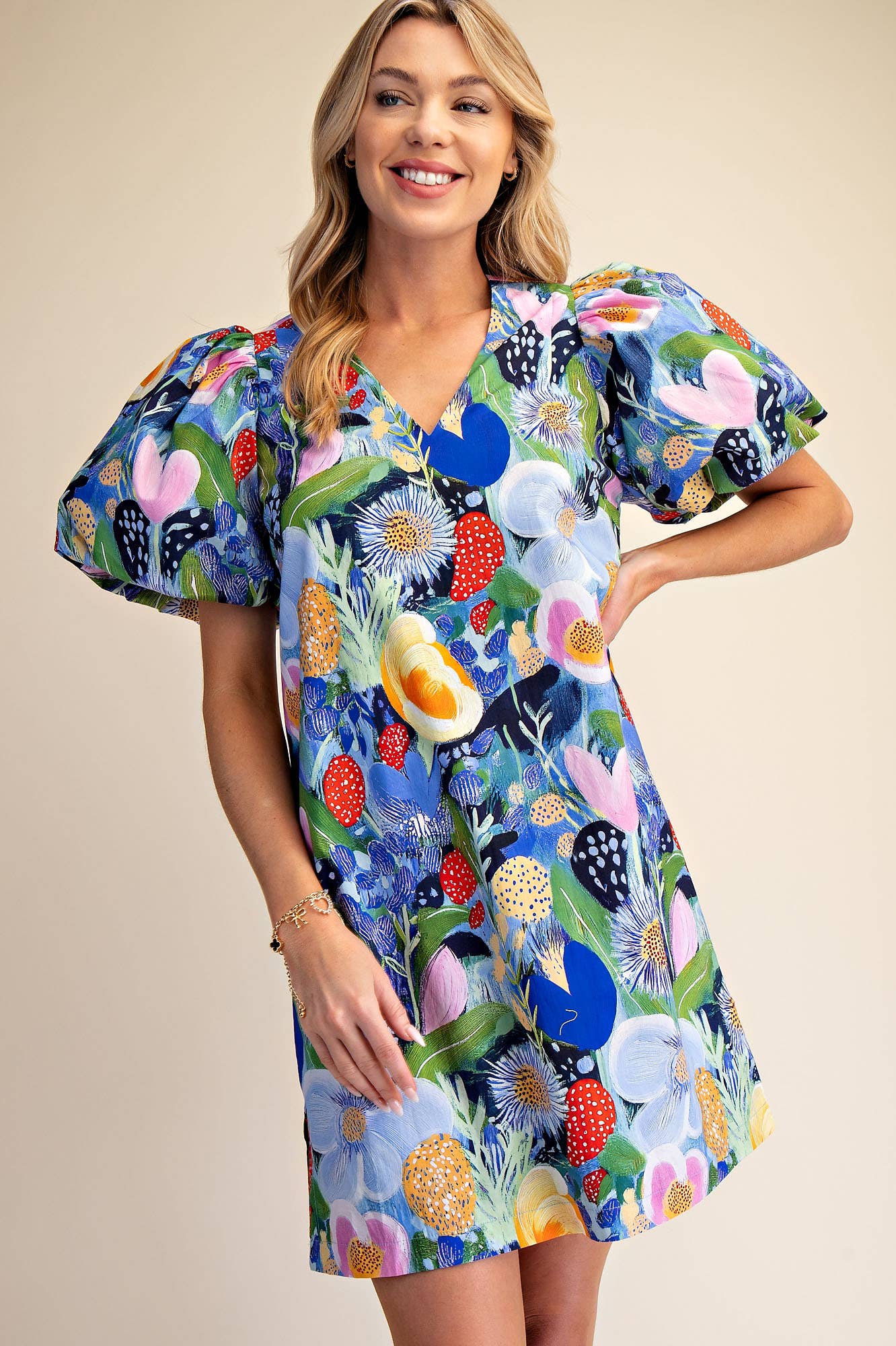 Balloon Sleeve Floral Printed Mini Dress - The Season Boutique