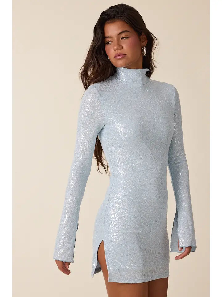 Sequined Flare Sleeve Mini Dress
