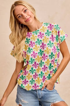 Mardigras Print Knit Dolman Top