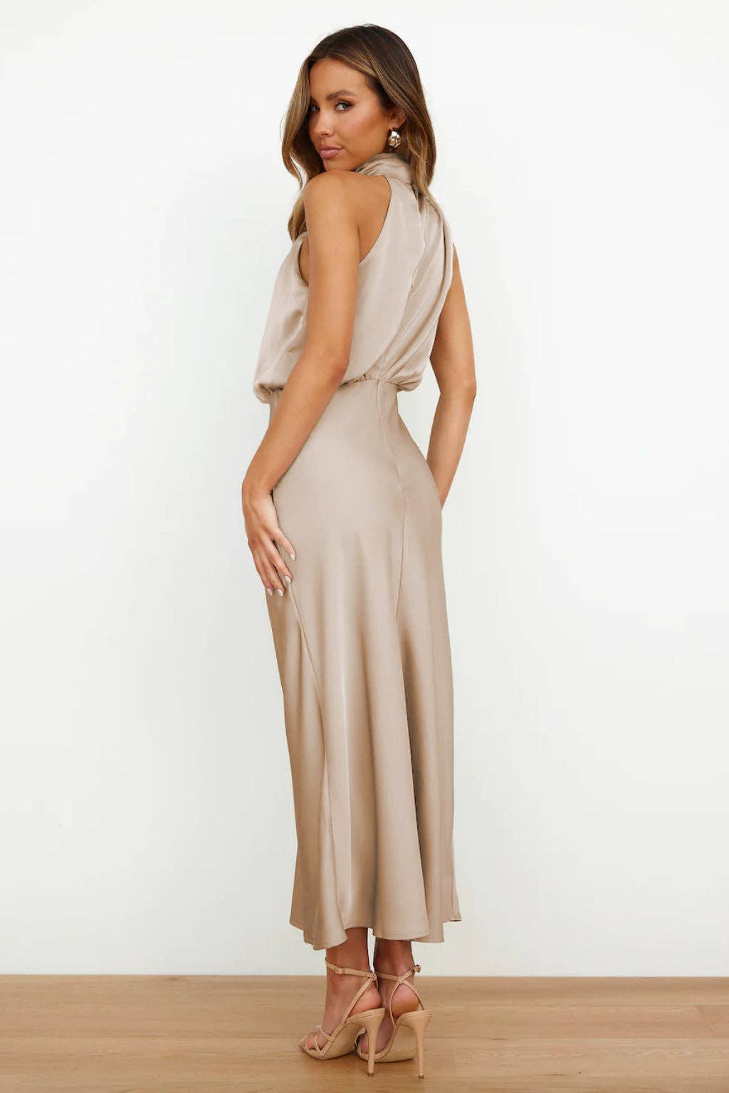 Elegant Sleeveless Satin Midi Dress - The Season Boutique