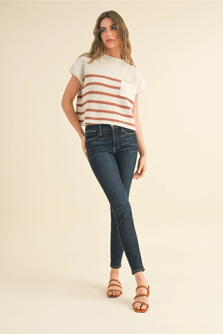 Half Mock Neck Striped Knit Top