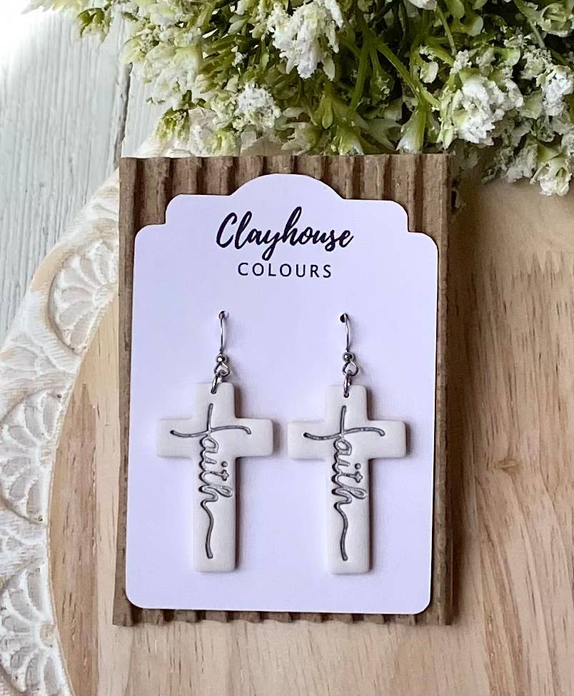 Faith Cross Earrings : Pearl / Gold Plated