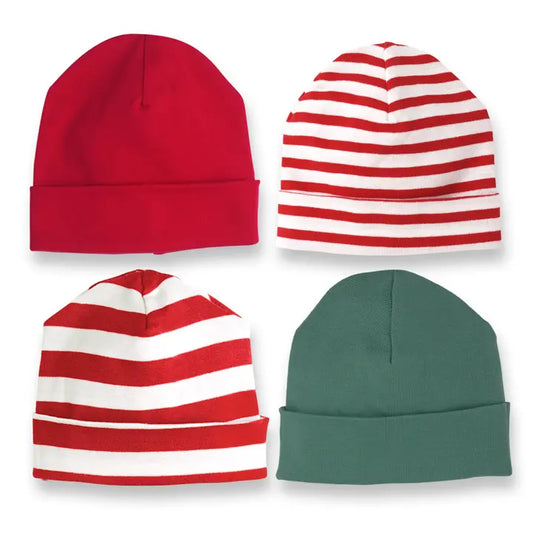Baby's Christmas Red & Green Cotton Hats