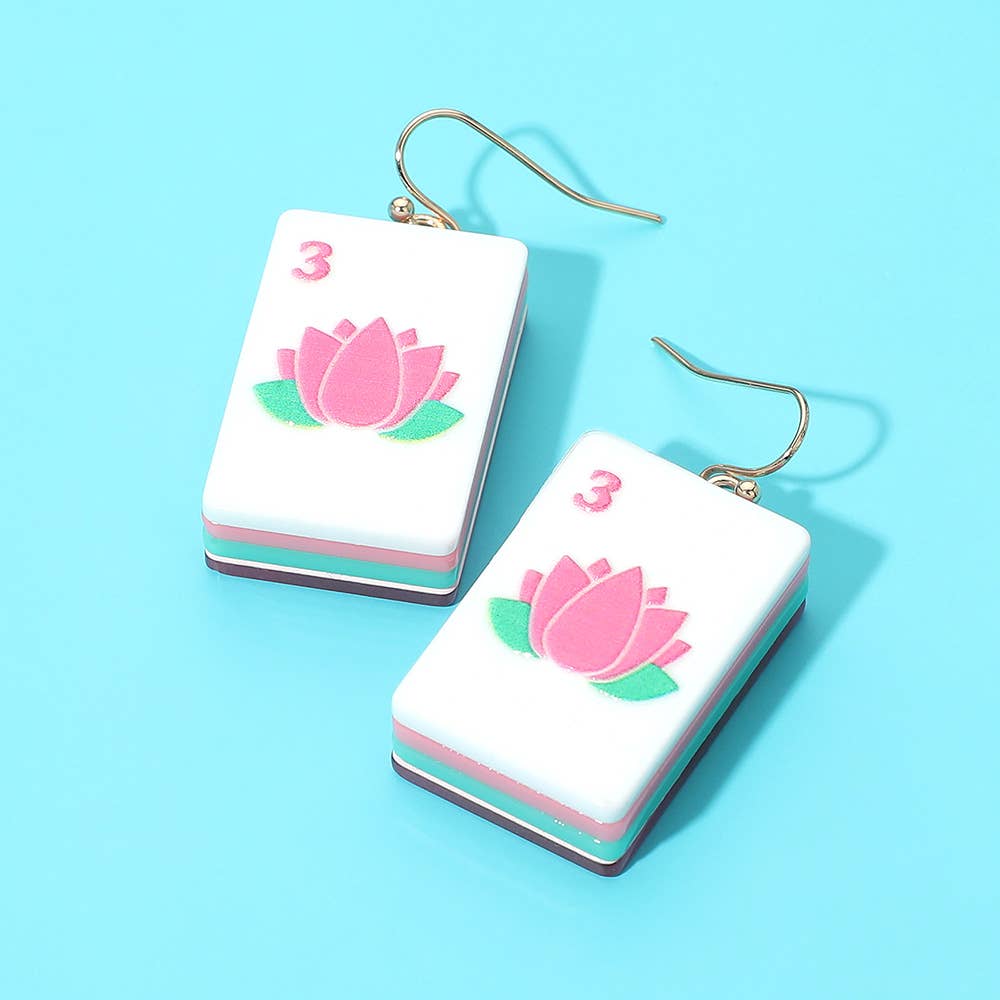 Mahjong Tile Drop Earrings Pink - The Season Boutique