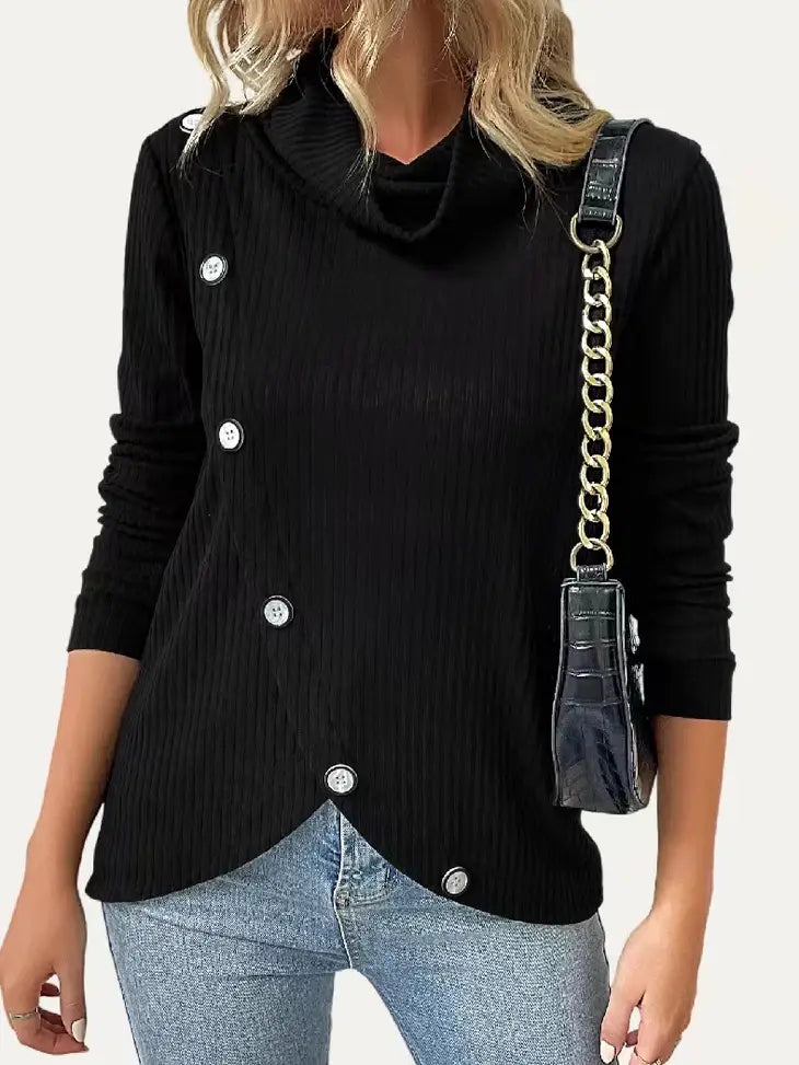 Mock Neck Knit Button Top