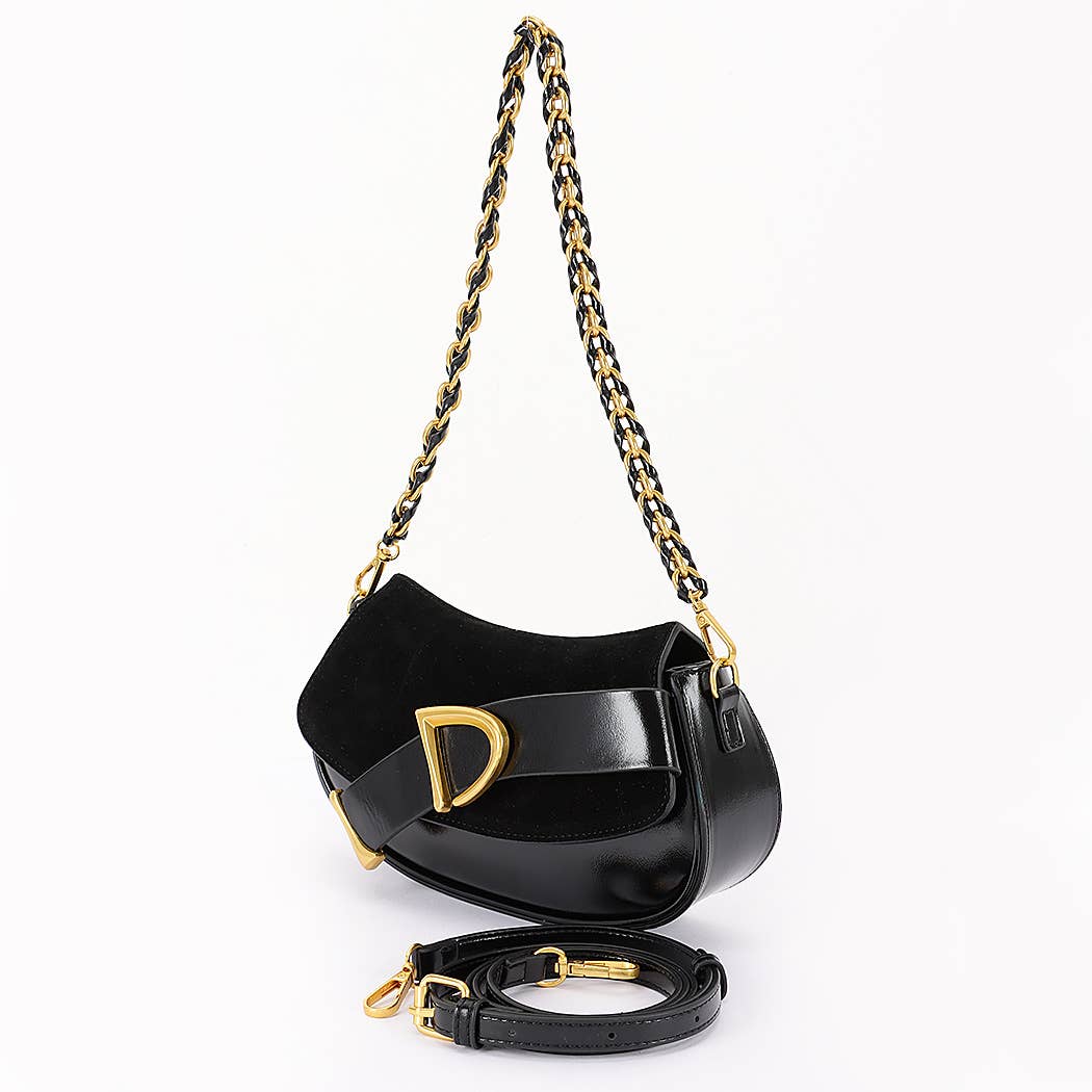 Faux Suede and Leather Crossbody Bag