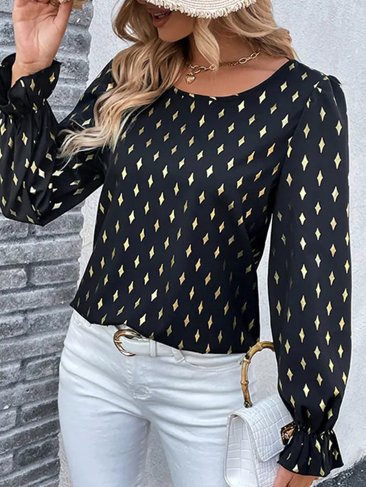 Gold Stamp Black Puff Sleeve