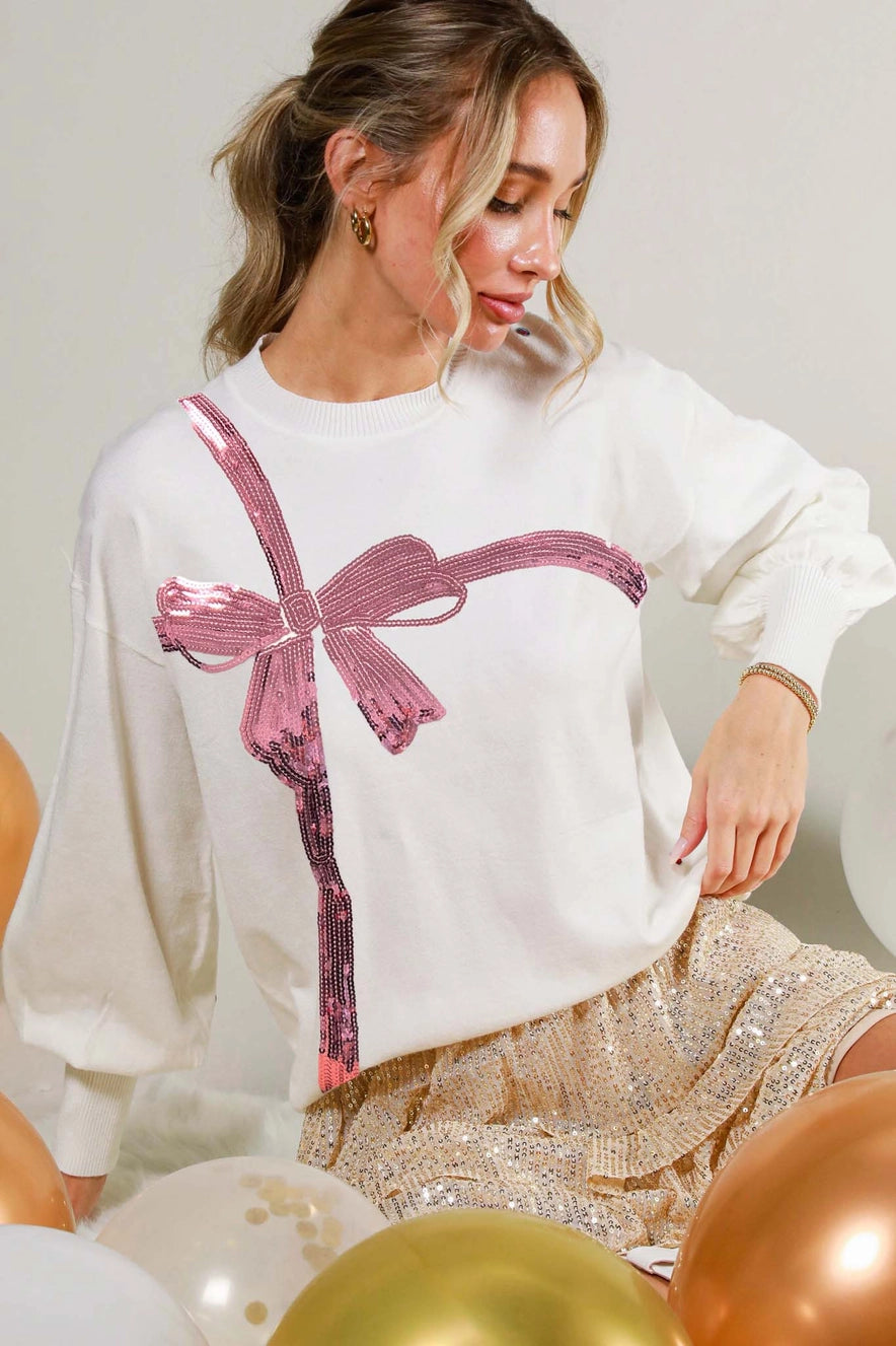 Sequin Bow Knitted Sweater