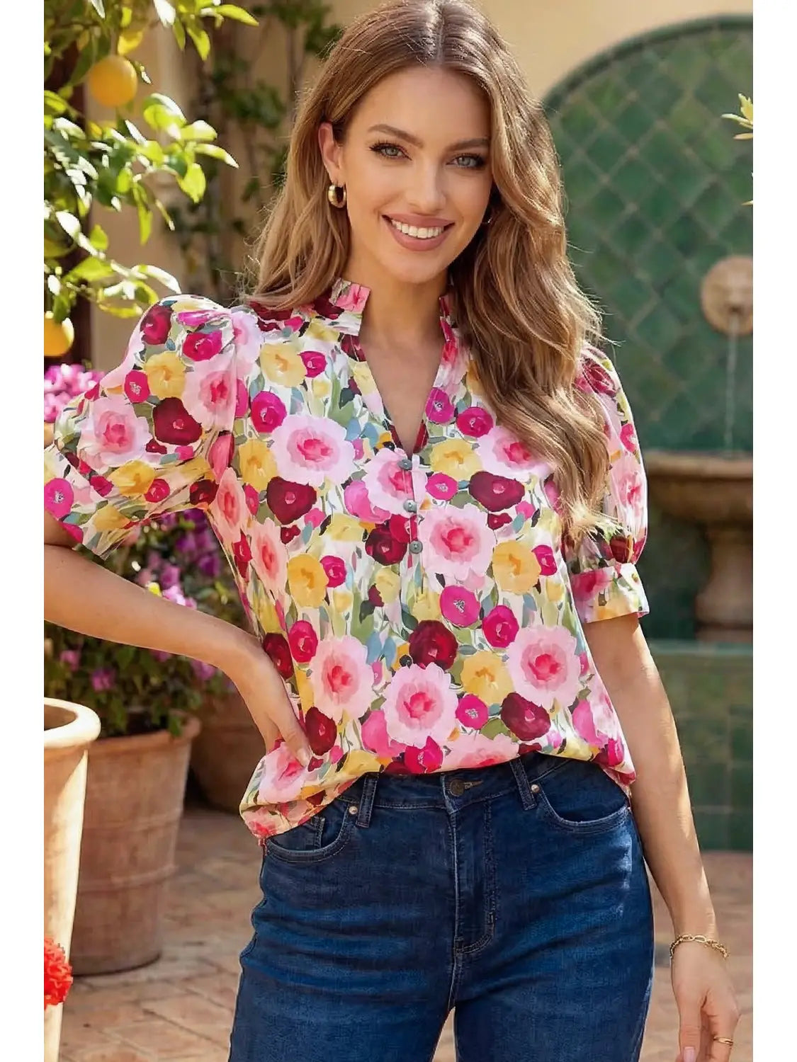 Spring Floral Puff Sleeve