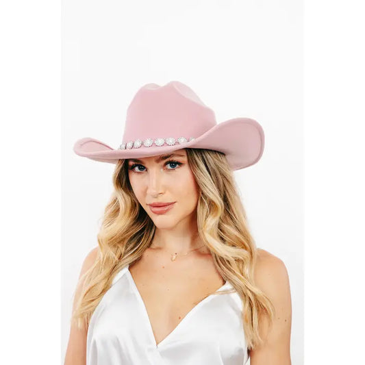 Pink Pearl Studded Fashion Cowboy Hat