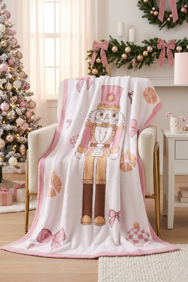 Pink Nutcracker Bow Luxury Blanket