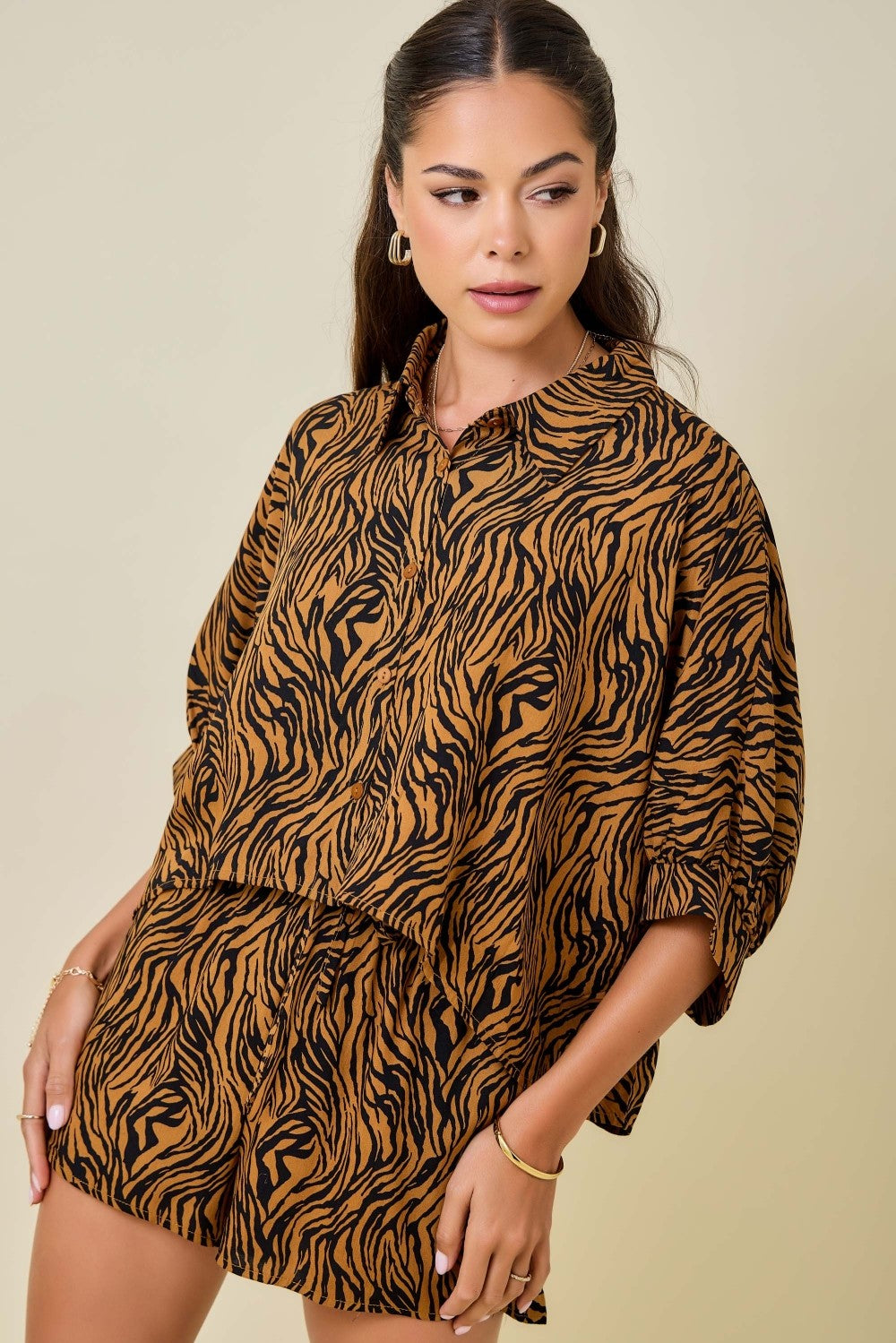 Tiger Print Top & Shorts Set