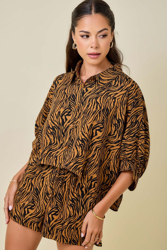 Tiger Print Top & Shorts Set - The Season Boutique