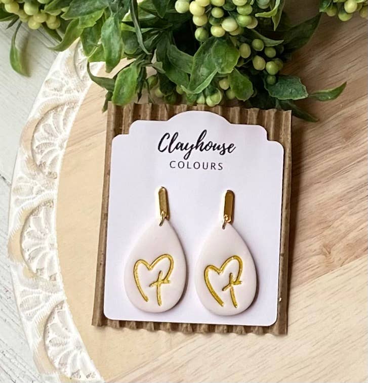Religious Earrings : Cross with Heart