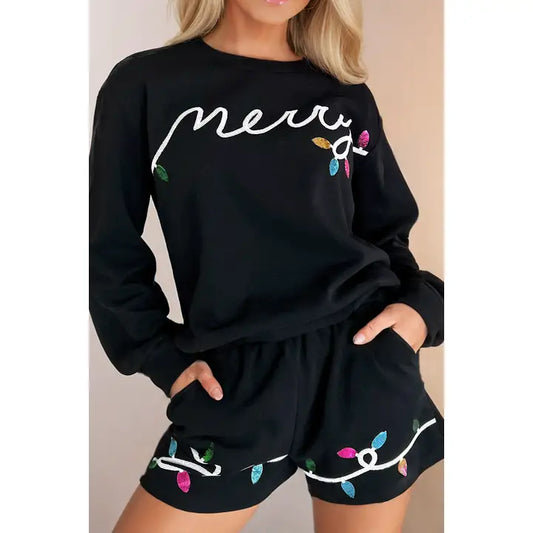 Sequin Merry Graphic Pullover and Shorts Lounge