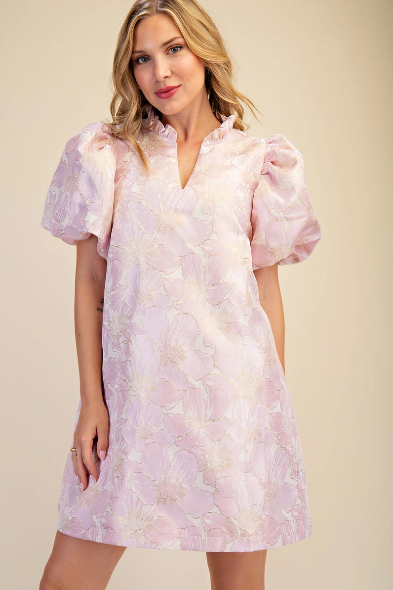 Ruffle V-Neck Puff Sleeve Mini Dress - The Season Boutique