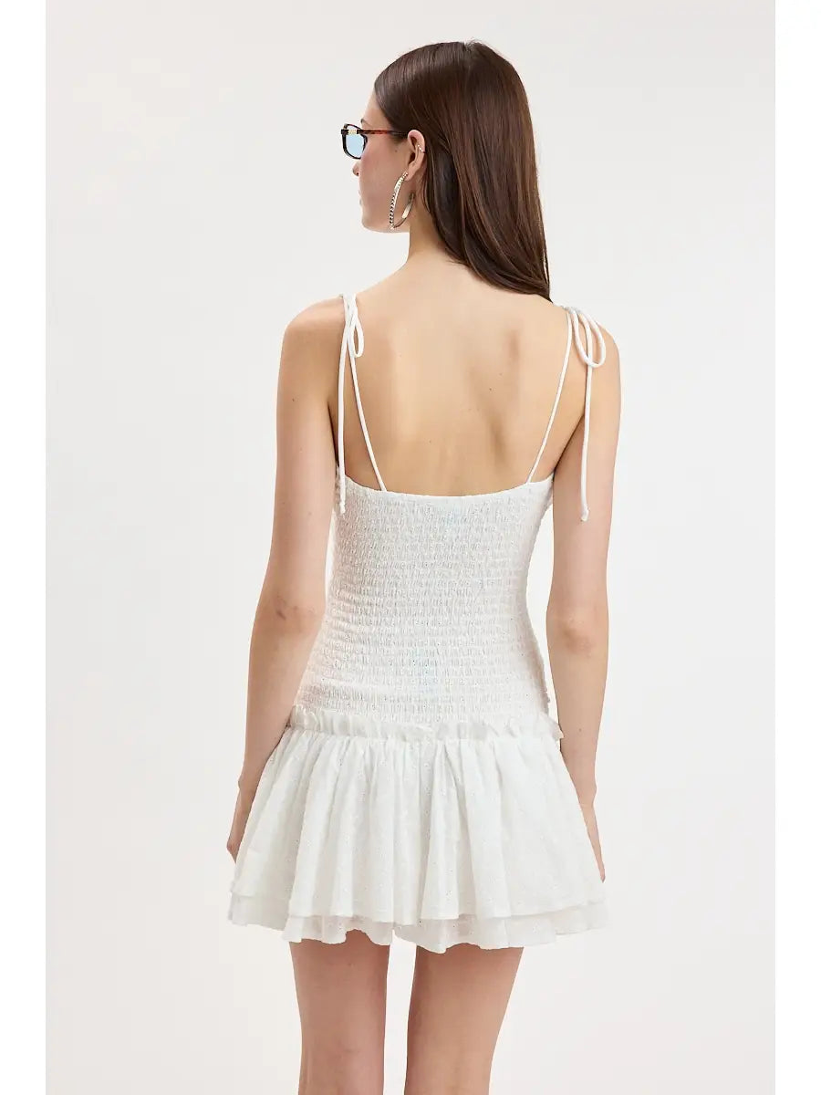 White Eyelet Tie Strap Dress - The Season Boutique