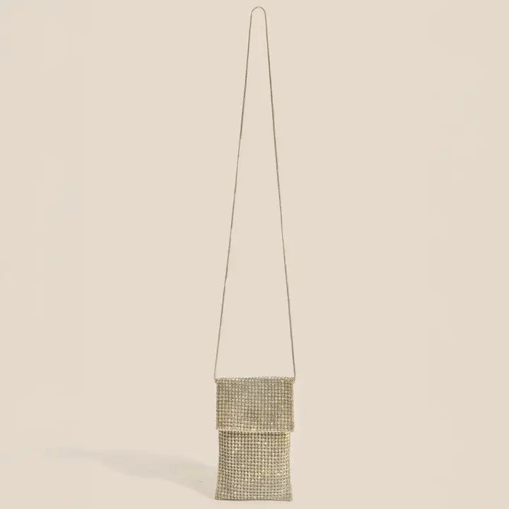 Full Rhinestone Studded Pouch Crossbody Bag -Gold