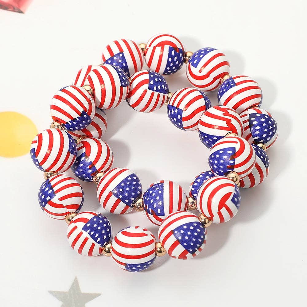 2pc USA Flag Beaded Stretch Bracelet - The Season Boutique