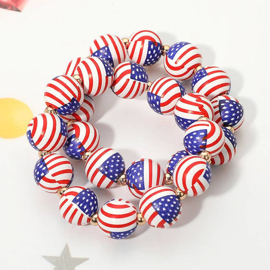 2pc USA Flag Beaded Stretch Bracelet - The Season Boutique