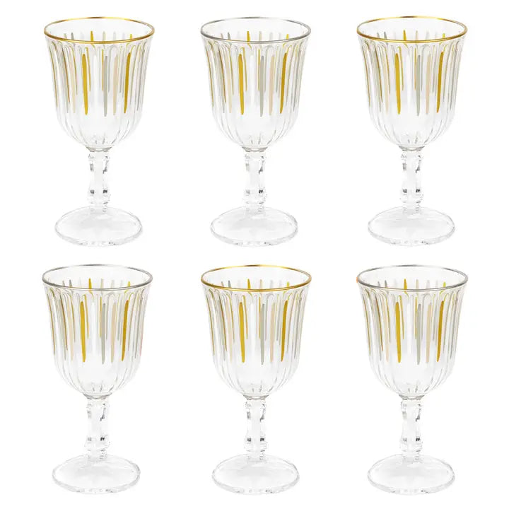 White & Gold Striped Wine Glass