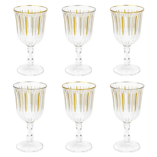 White & Gold Striped Wine Glass