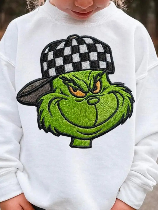 Checkered Grinch Kids Christmas Sweatshirt