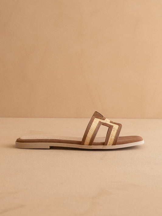 The Ena | Brown H Cutout Raffia Slide